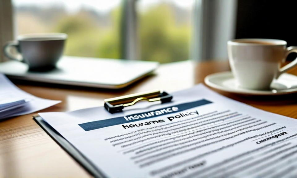 home insurance policy document with highlighted coverage sections, close-up, important paperwork